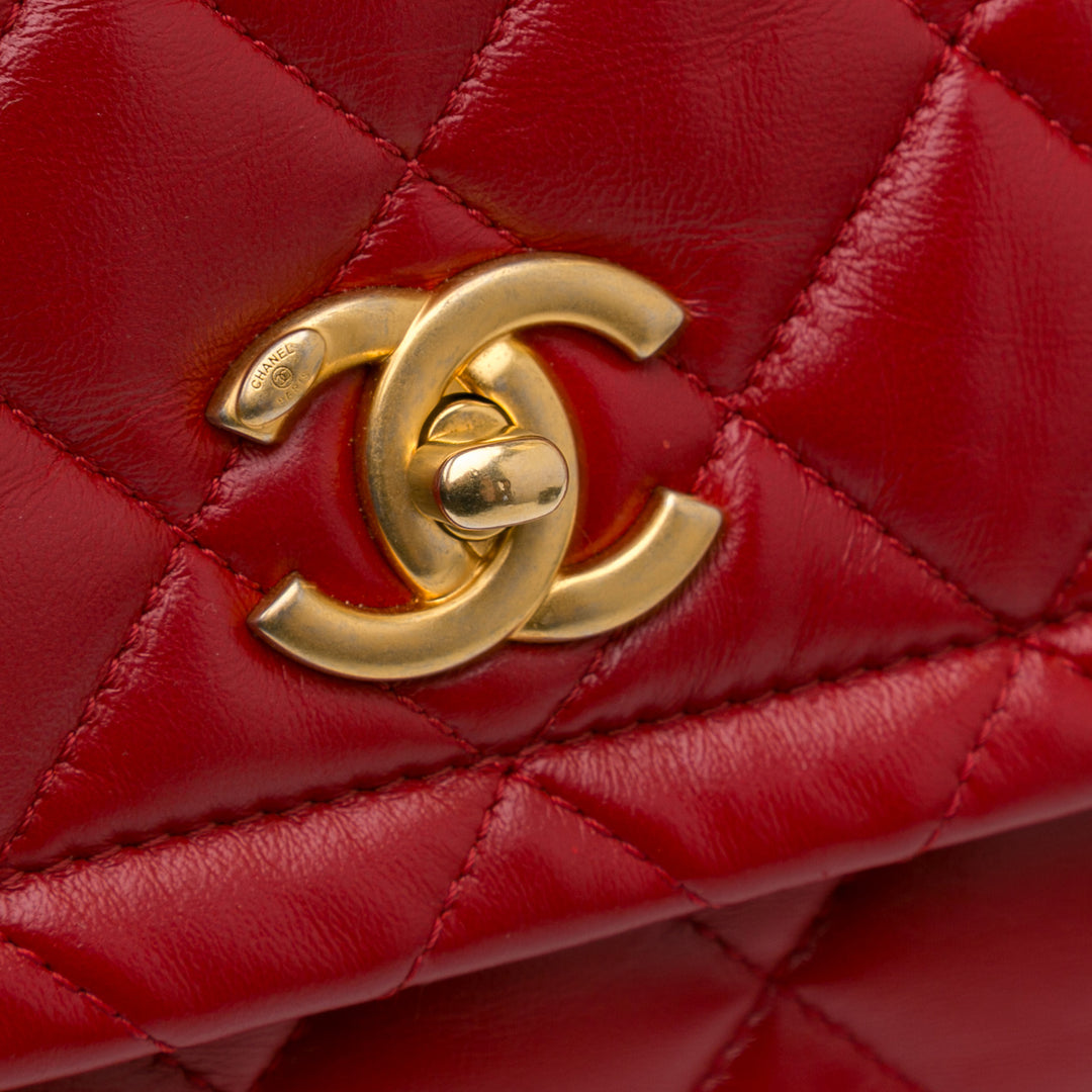 Mini Quilted Lambskin Soft Square Flap Red - Gaby Paris