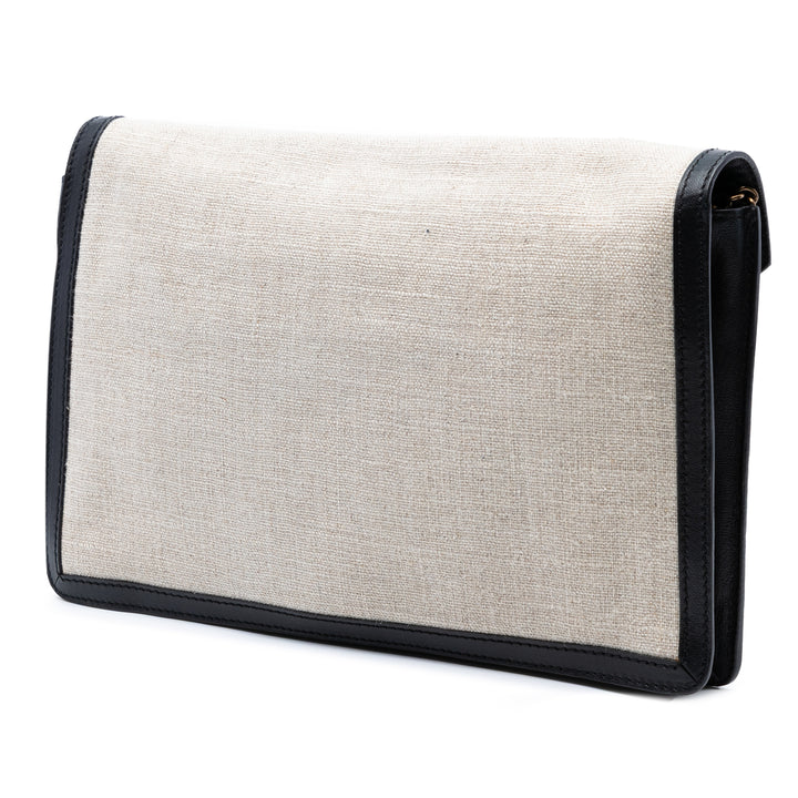 Celine Toile and Cuir de veau Sac porté croisé Marron