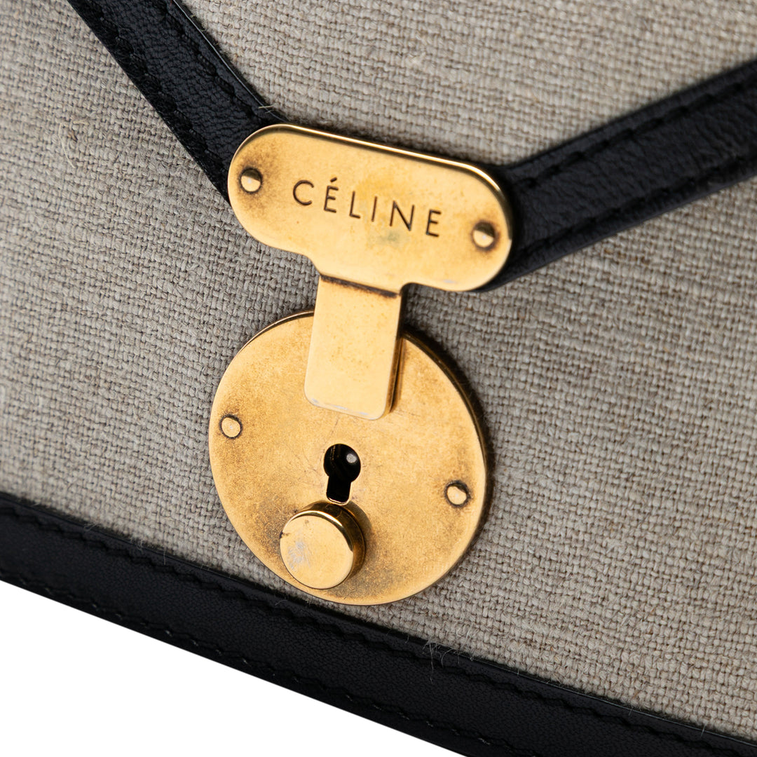 Celine Toile and Cuir de veau Sac porté croisé Marron