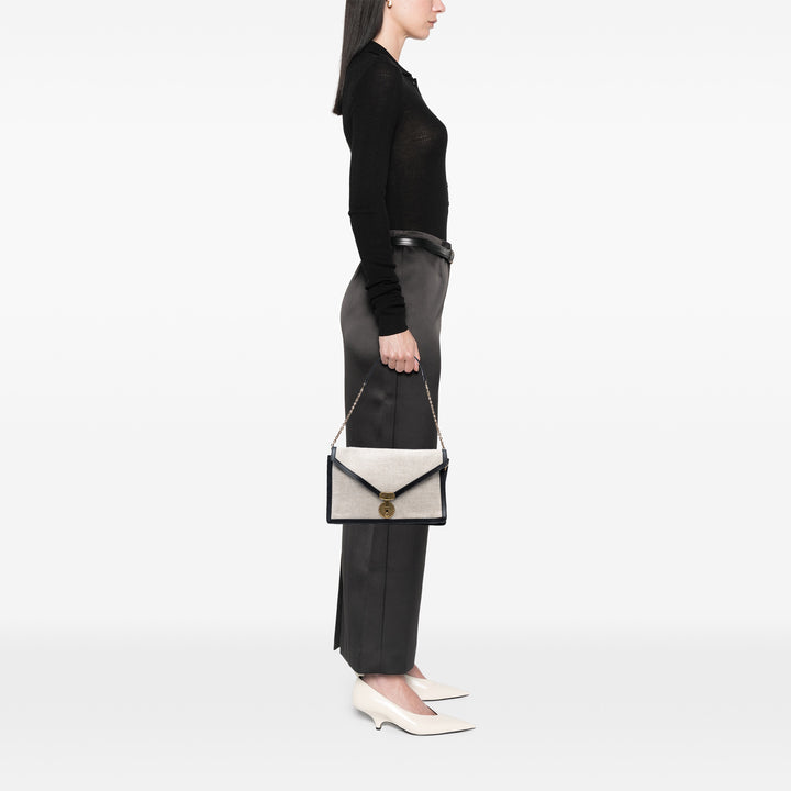 Celine Toile and Cuir de veau Sac porté croisé Marron