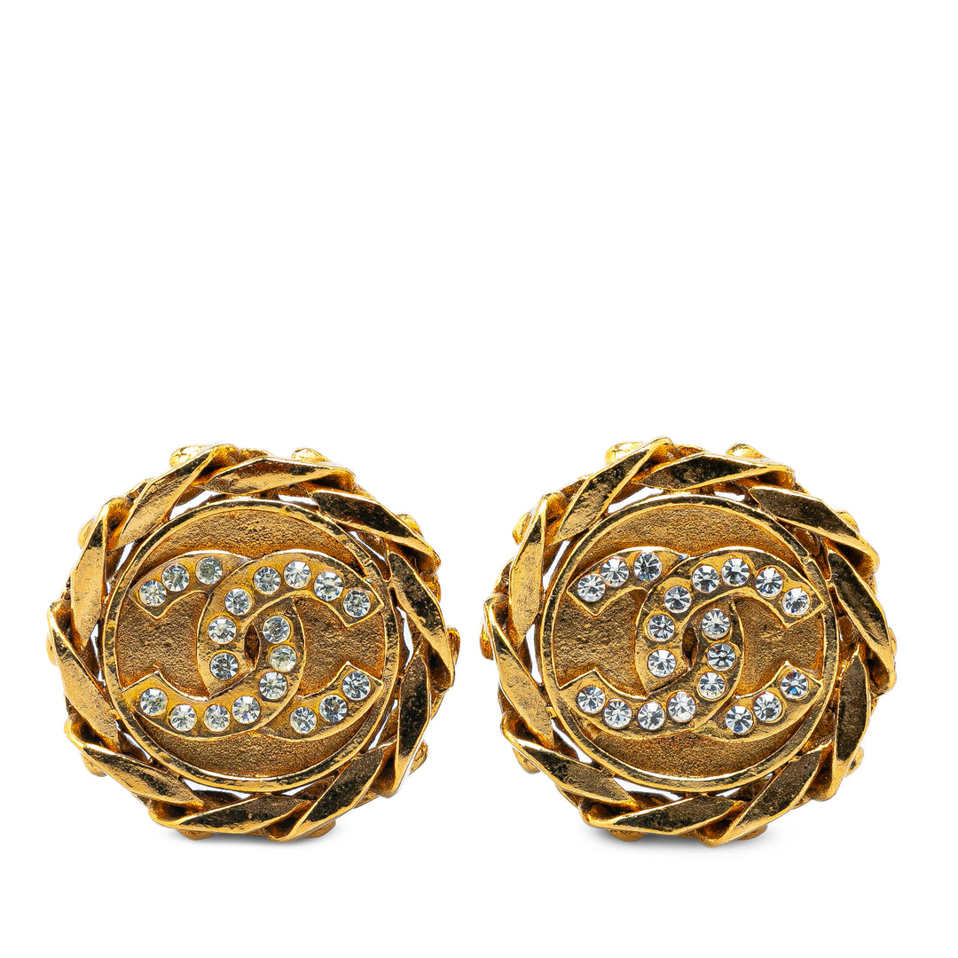 Gold Plated CC Crystal Clip On Earrings Gold - Gaby Paris