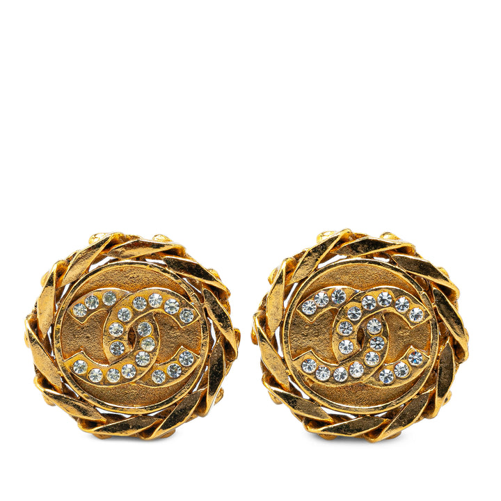 Gold Plated CC Crystal Clip On Earrings Gold - Gaby Paris