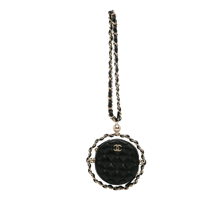 CC Quilted Lambskin Round Chain Around Clutch With Chain Black - Gaby Paris