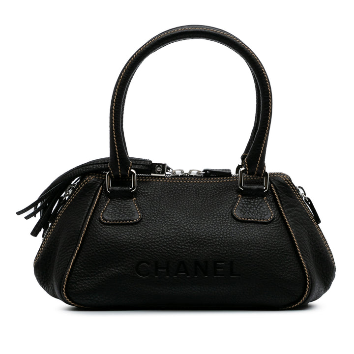 Medium Pebbled Calfskin LAX Tassel Handbag Black - Gaby Paris