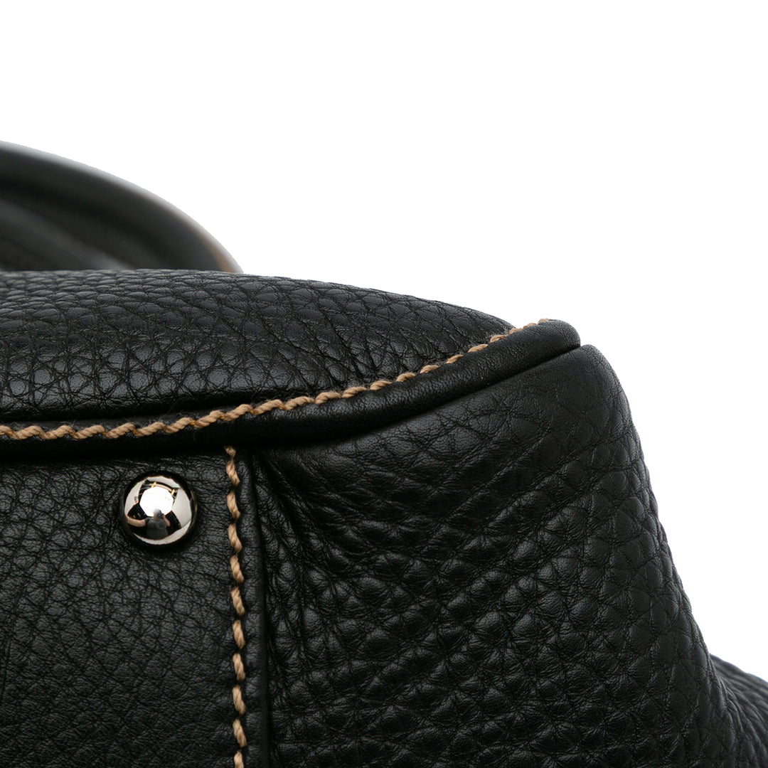 Medium Pebbled Calfskin LAX Tassel Handbag Black - Gaby Paris