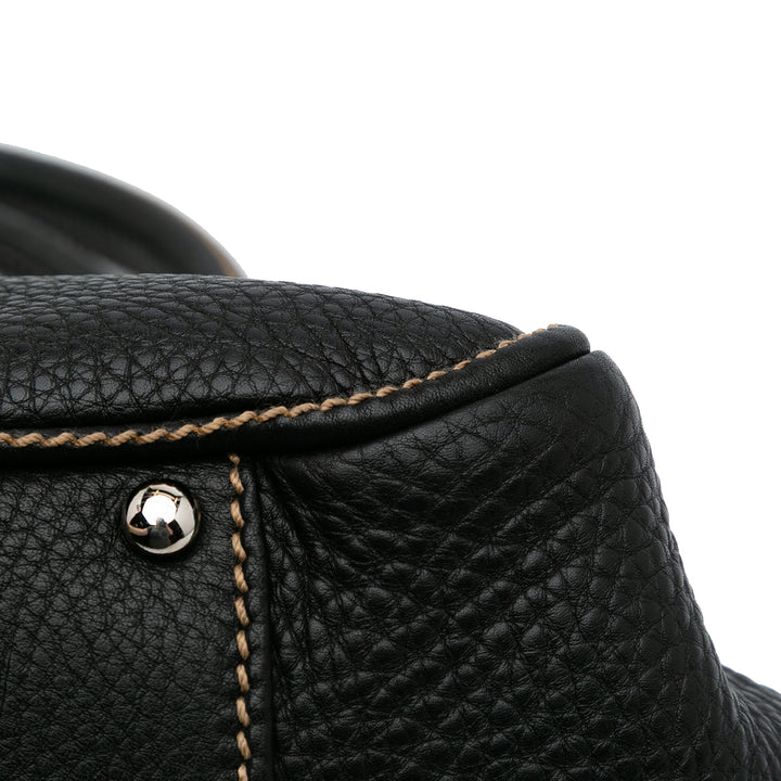 Medium Pebbled Calfskin LAX Tassel Handbag Black - Gaby Paris