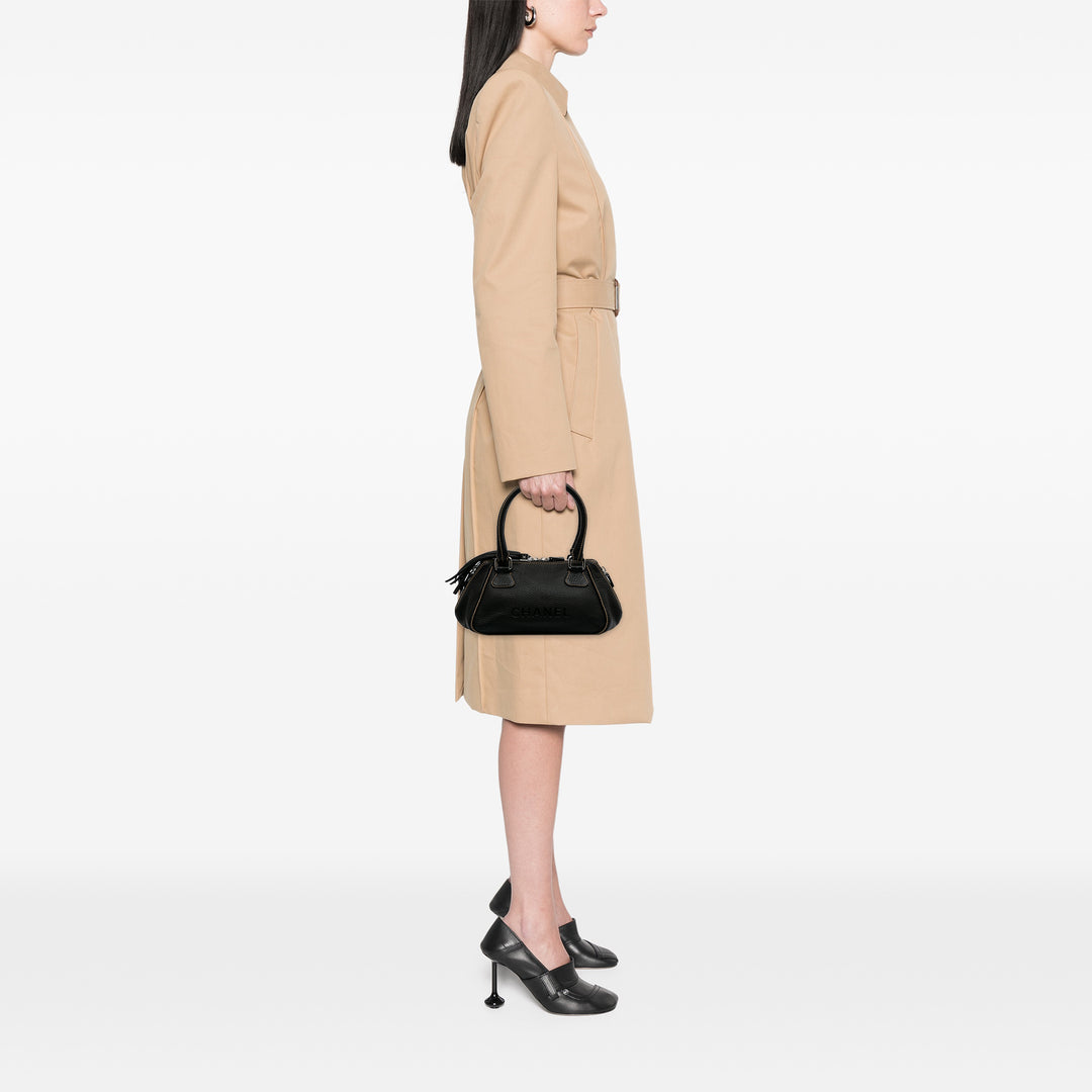 Medium Pebbled Calfskin LAX Tassel Handbag Black - Gaby Paris