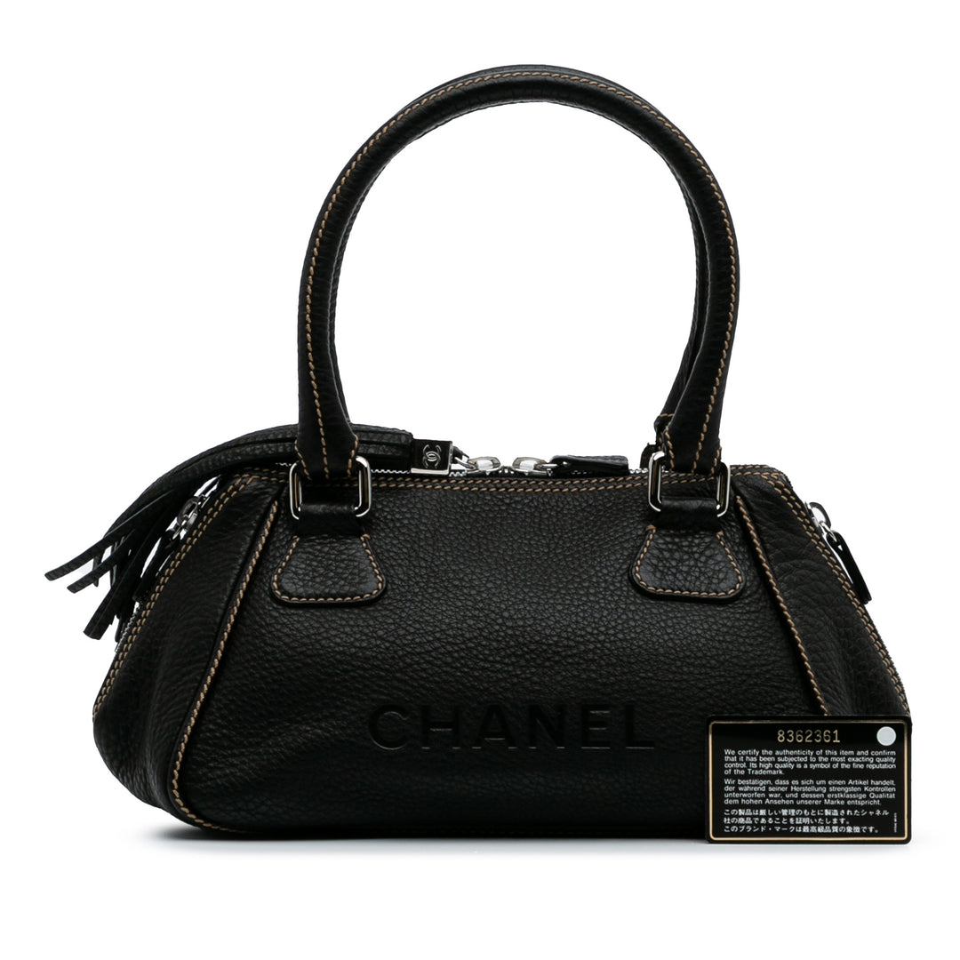 Medium Pebbled Calfskin LAX Tassel Handbag Black - Gaby Paris