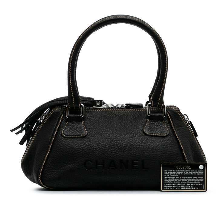 Medium Pebbled Calfskin LAX Tassel Handbag Black - Gaby Paris