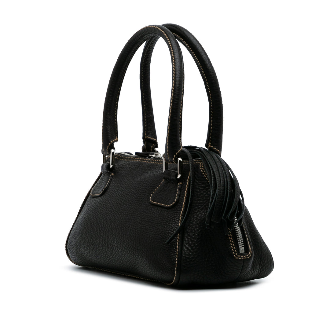 Medium Pebbled Calfskin LAX Tassel Handbag Black - Gaby Paris