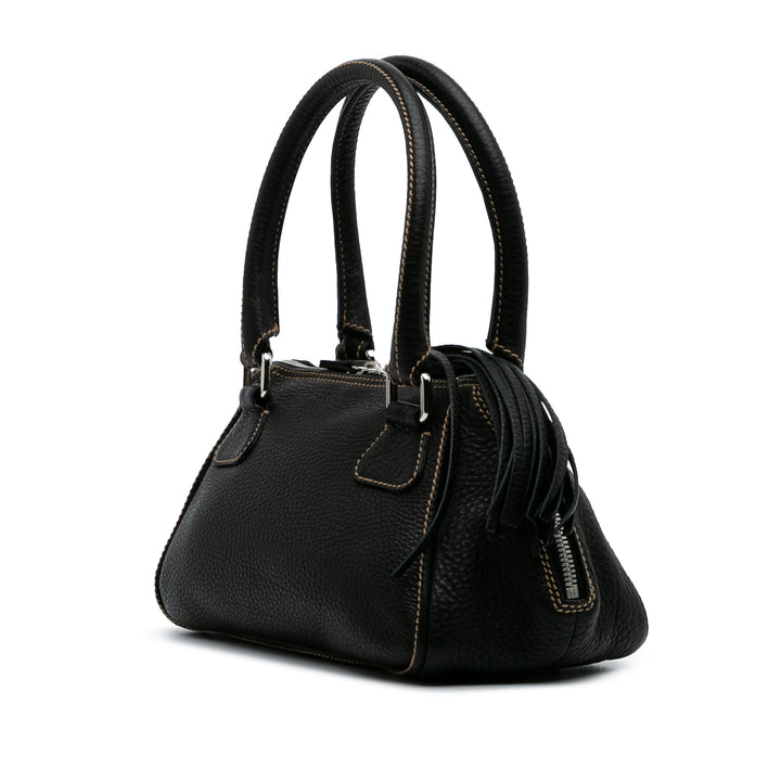 Medium Pebbled Calfskin LAX Tassel Handbag Black - Gaby Paris