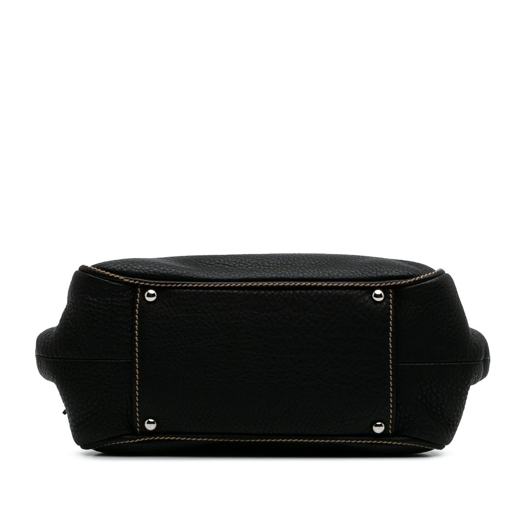 Medium Pebbled Calfskin LAX Tassel Handbag Black - Gaby Paris