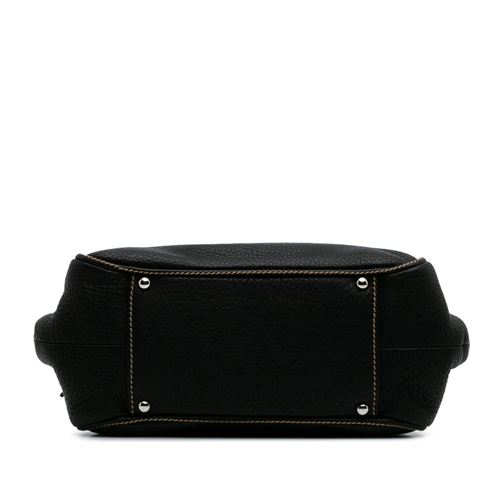 Medium Pebbled Calfskin LAX Tassel Handbag Black - Gaby Paris