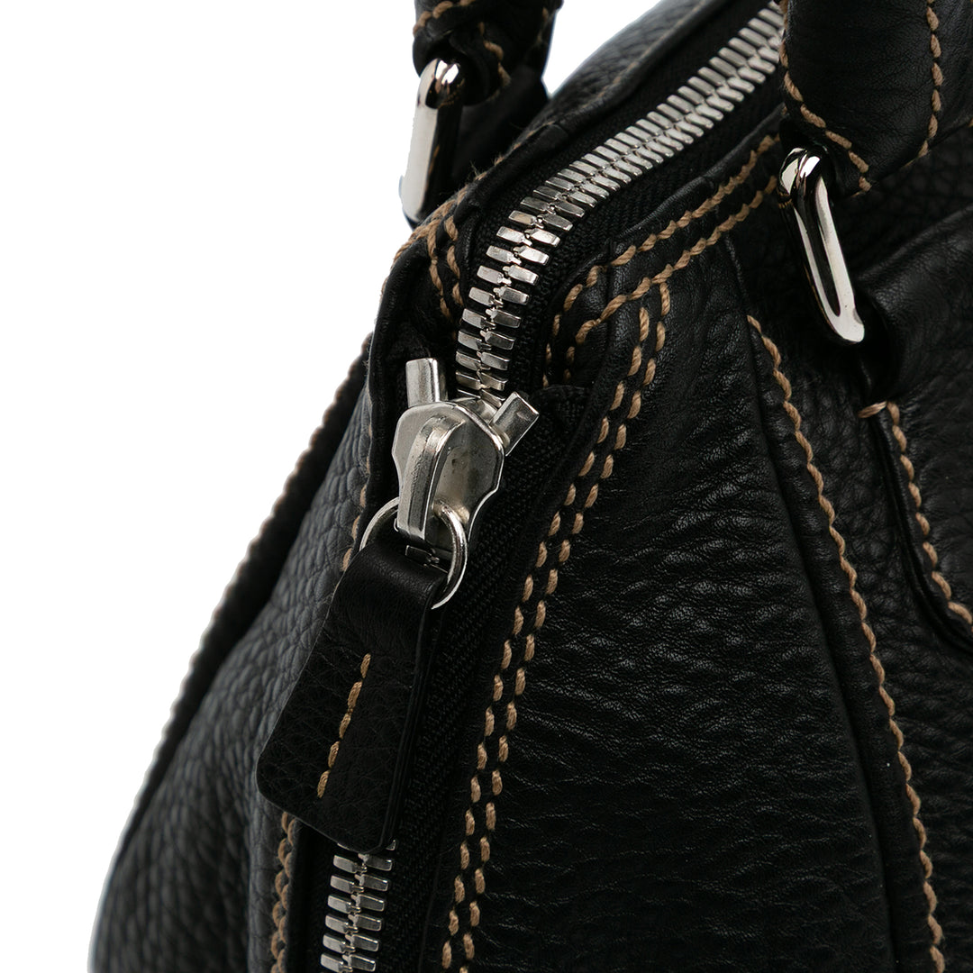 Medium Pebbled Calfskin LAX Tassel Handbag Black - Gaby Paris