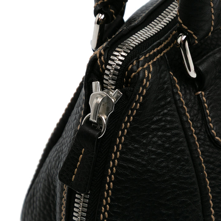 Medium Pebbled Calfskin LAX Tassel Handbag Black - Gaby Paris