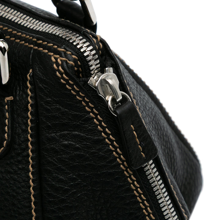 Medium Pebbled Calfskin LAX Tassel Handbag Black - Gaby Paris