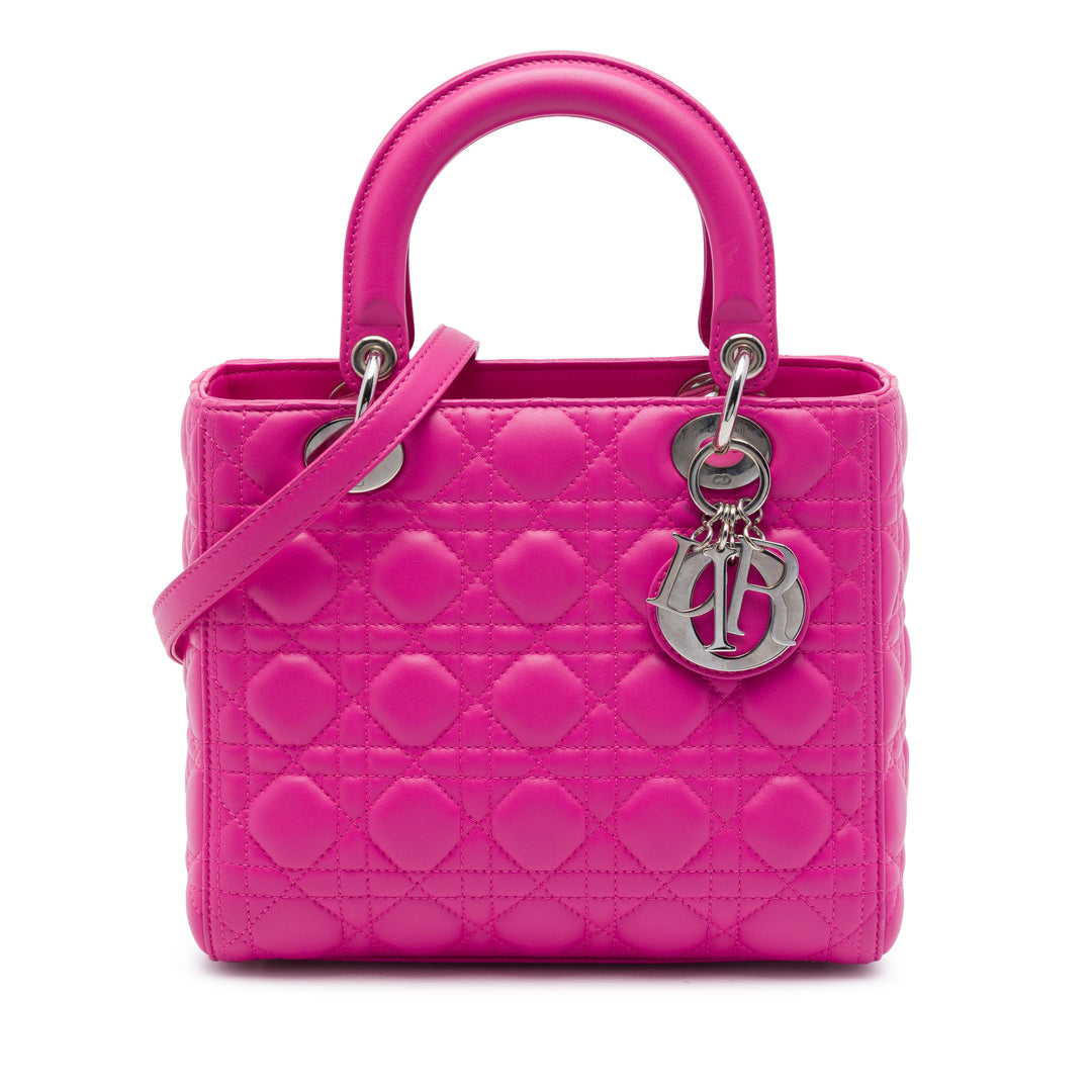 Dior Lady Dior Cannage Moyen Cuir d'agneau Rose – vue principale – GABY PARIS