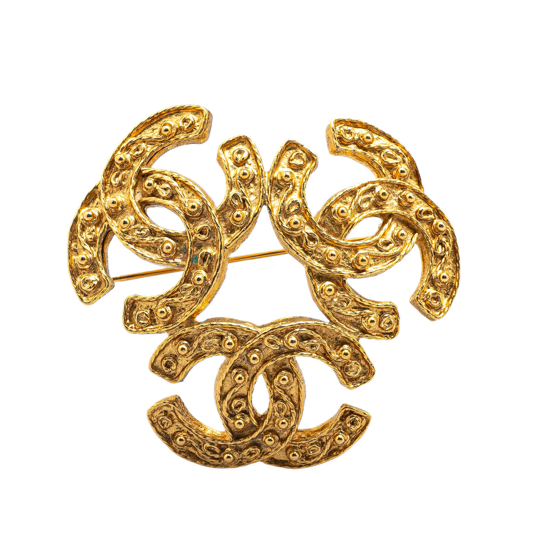 Gold Plated Triple CC Brooch Gold - Gaby Paris