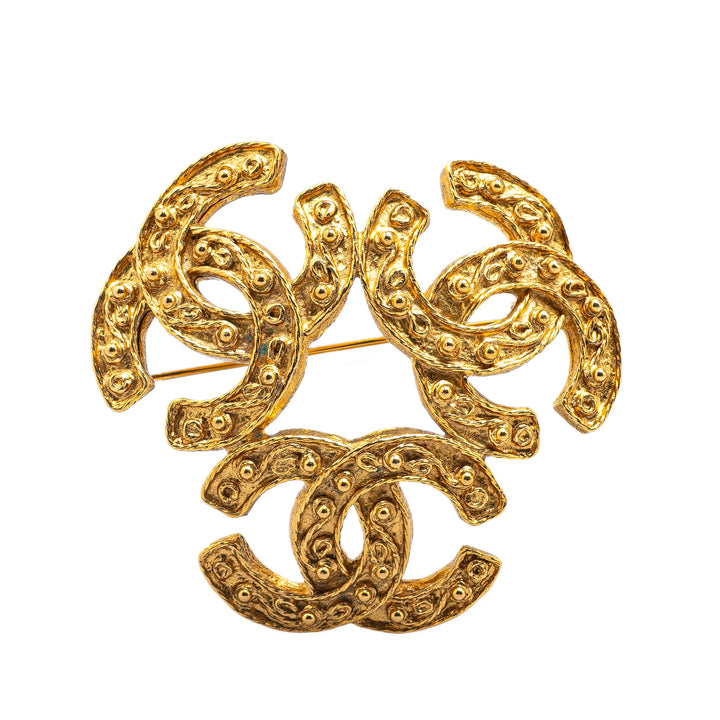 Gold Plated Triple CC Brooch Gold - Gaby Paris