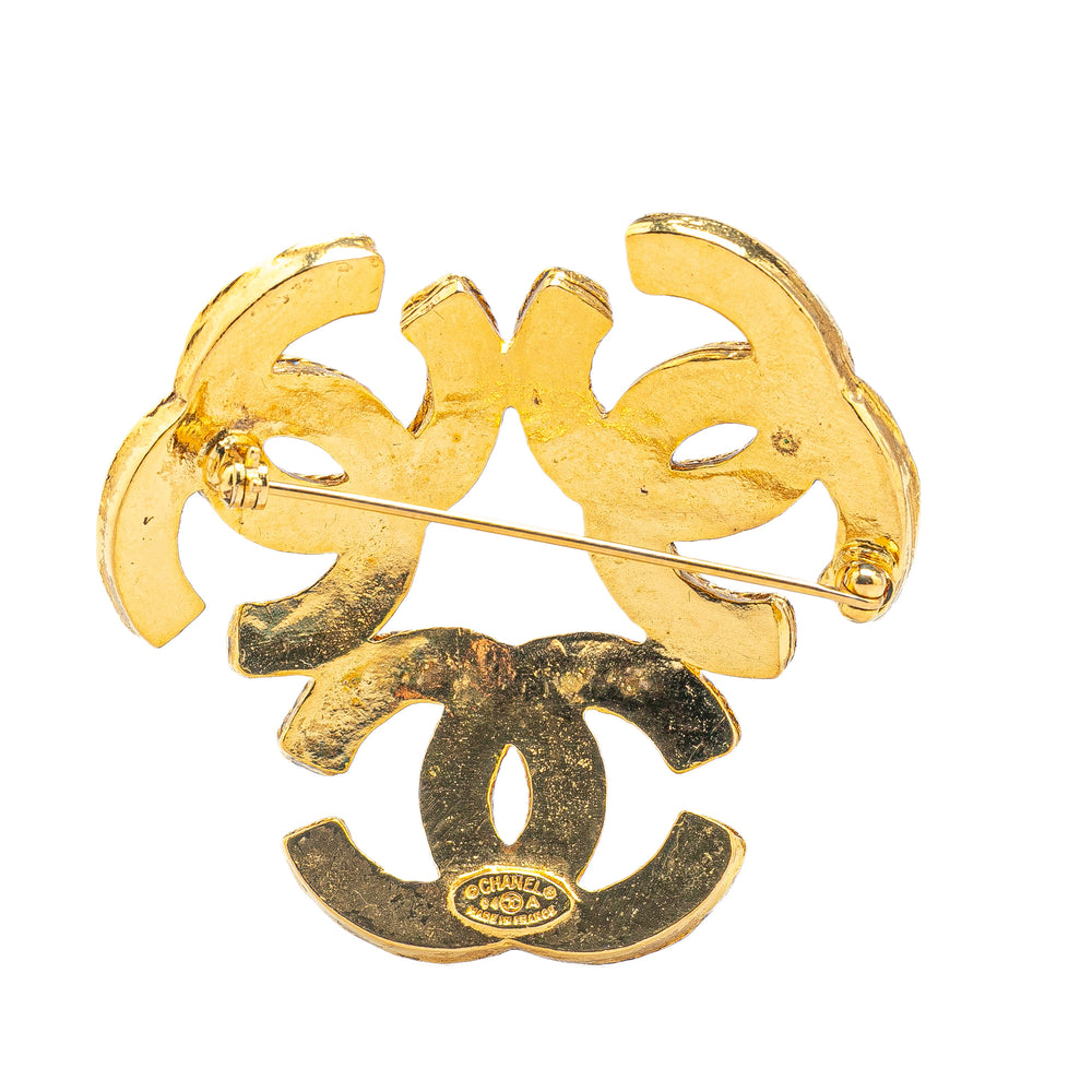 Gold Plated Triple CC Brooch Gold - Gaby Paris
