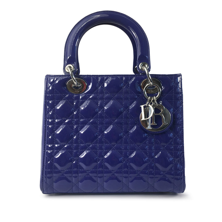 Dior Medium Patent Cannage Lady Dior Blue - GABY PARIS