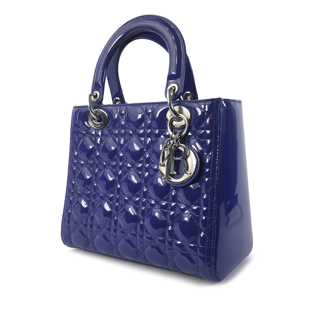 Dior Medium Patent Cannage Lady Dior Blue - GABY PARIS