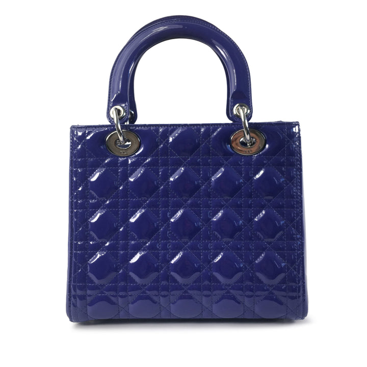 Dior Medium Patent Cannage Lady Dior Blue - GABY PARIS