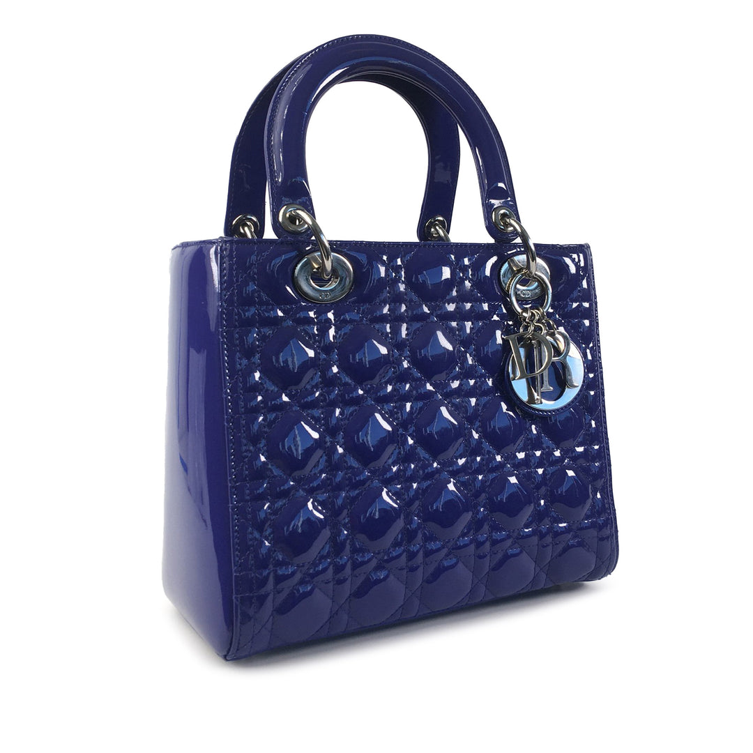 Dior Medium Patent Cannage Lady Dior Blue - GABY PARIS