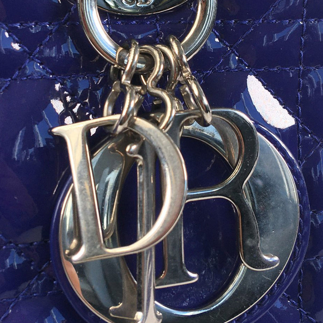 Dior Medium Patent Cannage Lady Dior Blue - GABY PARIS