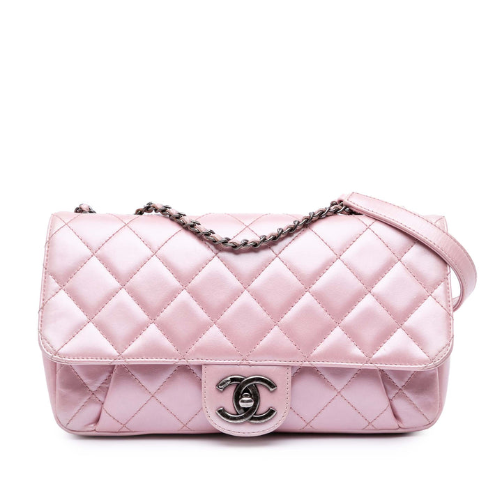 Medium CC Quilted Metallic Calfskin Coco Pleats Flap Pink - Gaby Paris
