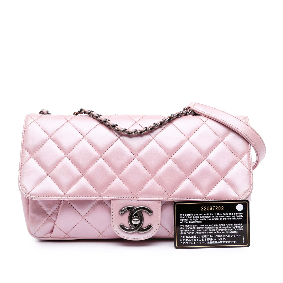 Medium CC Quilted Metallic Calfskin Coco Pleats Flap Pink - Gaby Paris