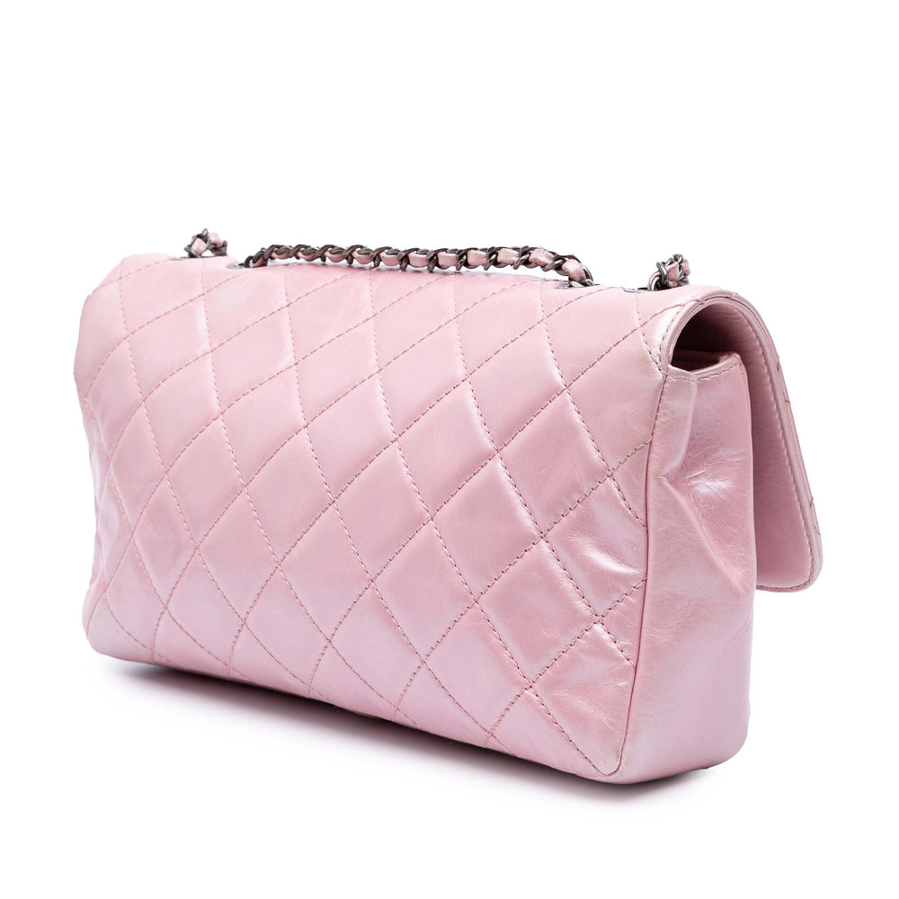 Medium CC Quilted Metallic Calfskin Coco Pleats Flap Pink - Gaby Paris