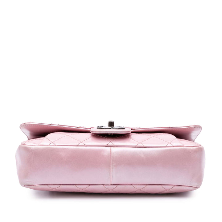 Medium CC Quilted Metallic Calfskin Coco Pleats Flap Pink - Gaby Paris