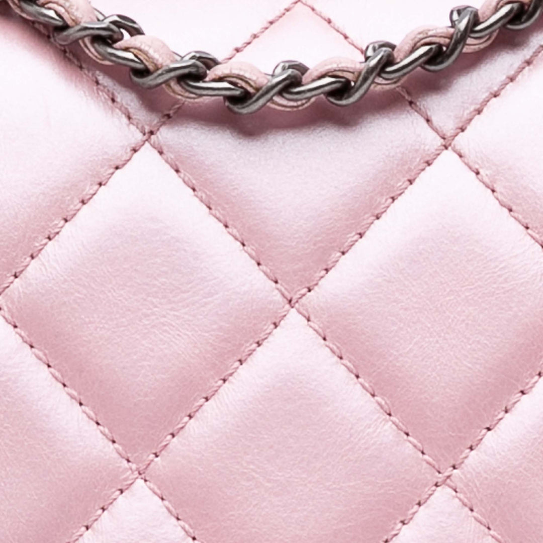 Medium CC Quilted Metallic Calfskin Coco Pleats Flap Pink - Gaby Paris