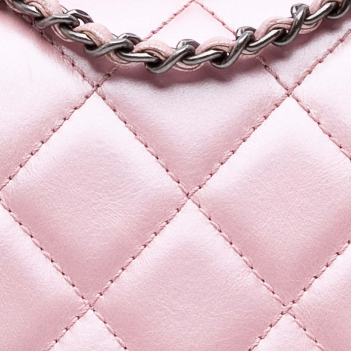 Medium CC Quilted Metallic Calfskin Coco Pleats Flap Pink - Gaby Paris