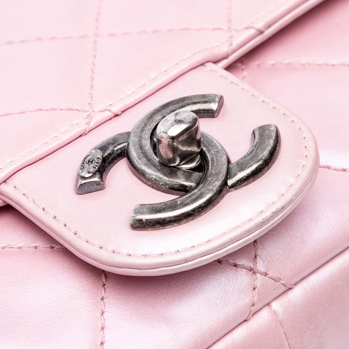 Medium CC Quilted Metallic Calfskin Coco Pleats Flap Pink - Gaby Paris