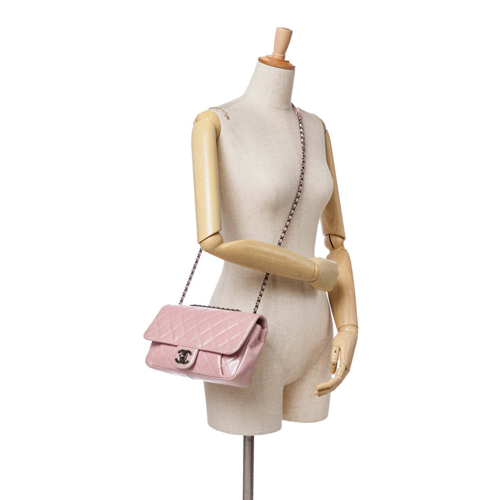 Medium CC Quilted Metallic Calfskin Coco Pleats Flap Pink - Gaby Paris