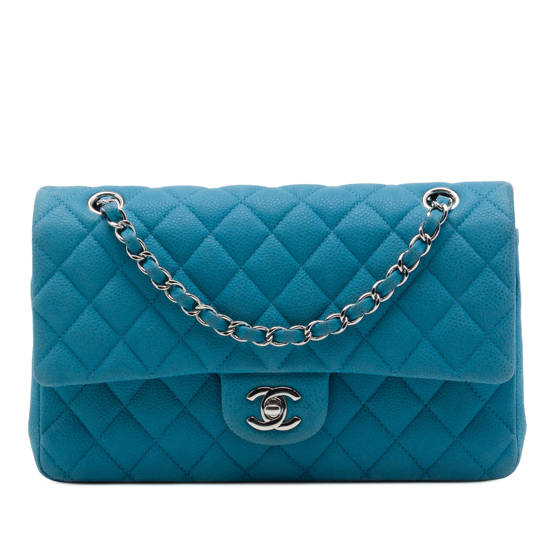 Classic Double rabat Moyen Cuir caviar Bleu