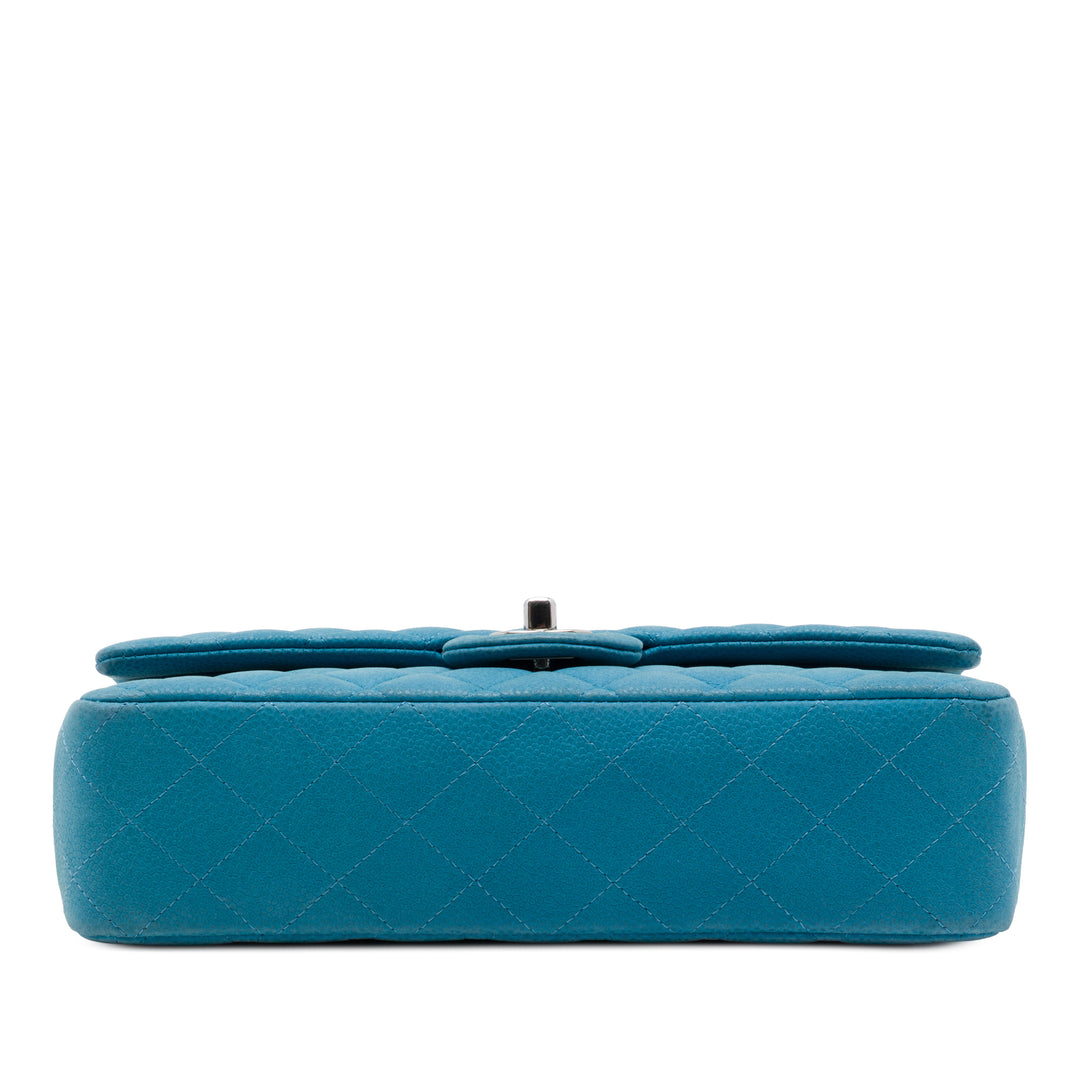 Classic Double rabat Moyen Cuir caviar Bleu
