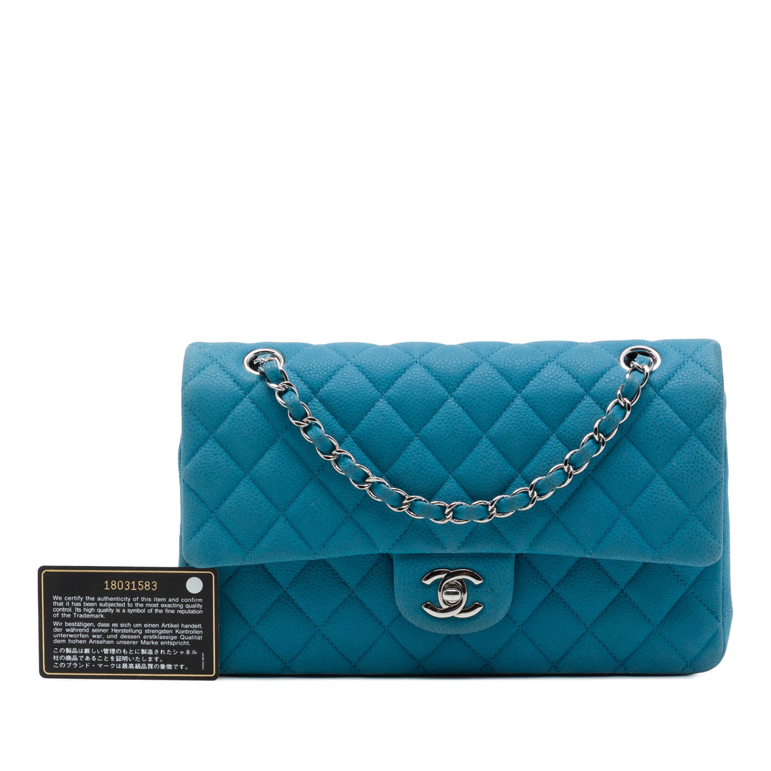 Classic Double rabat Moyen Cuir caviar Bleu