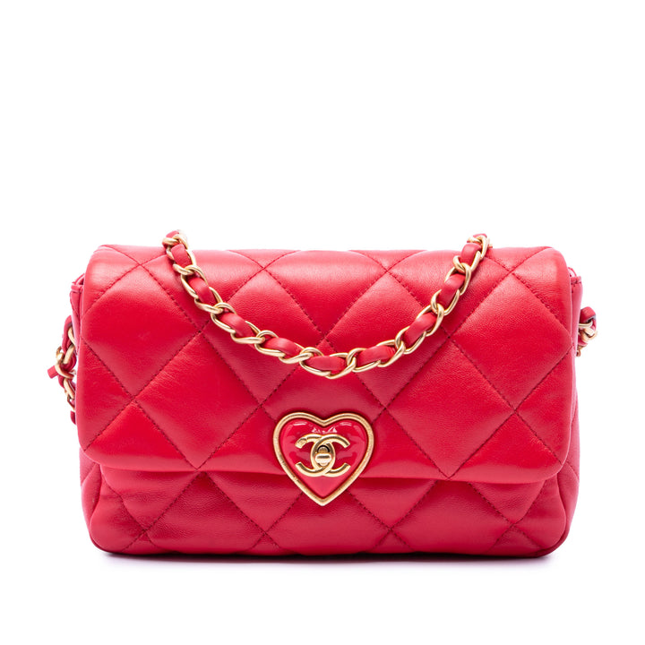 Chanel Small Matelassé Cuir d’agneau Coco Love à rabat