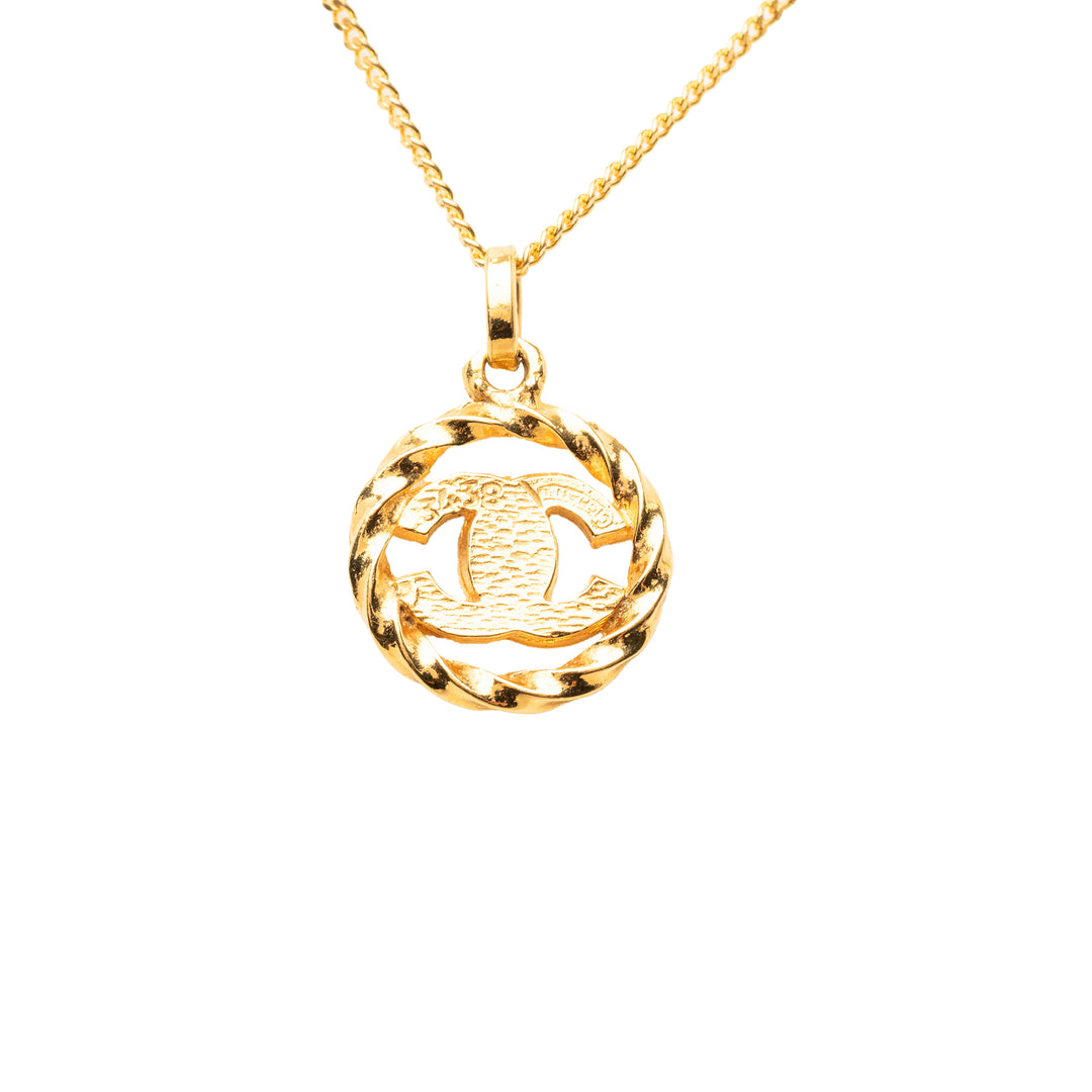 Chanel CC plaqué Strass Rond Pendant Collier Métal