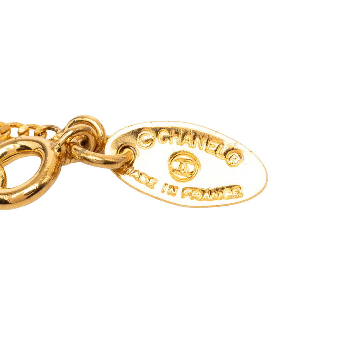 Chanel CC plaqué Strass Rond Pendant Collier Métal
