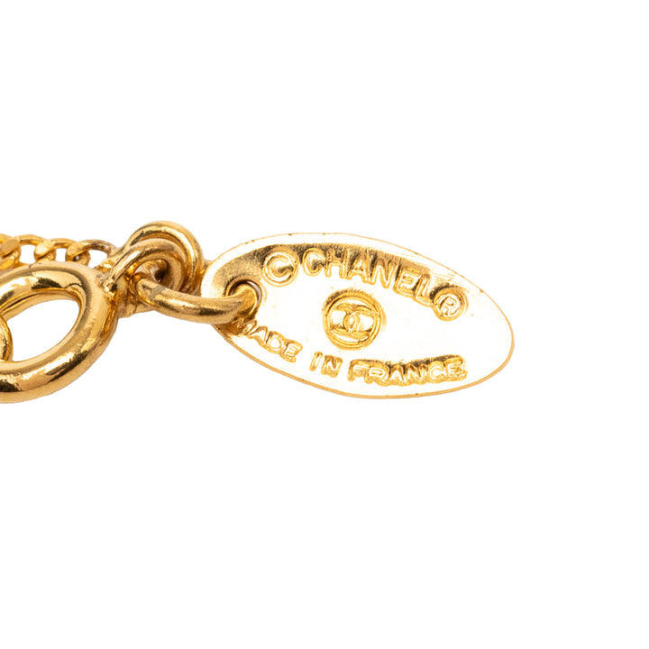 Chanel CC plaqué Strass Rond Pendant Collier Métal