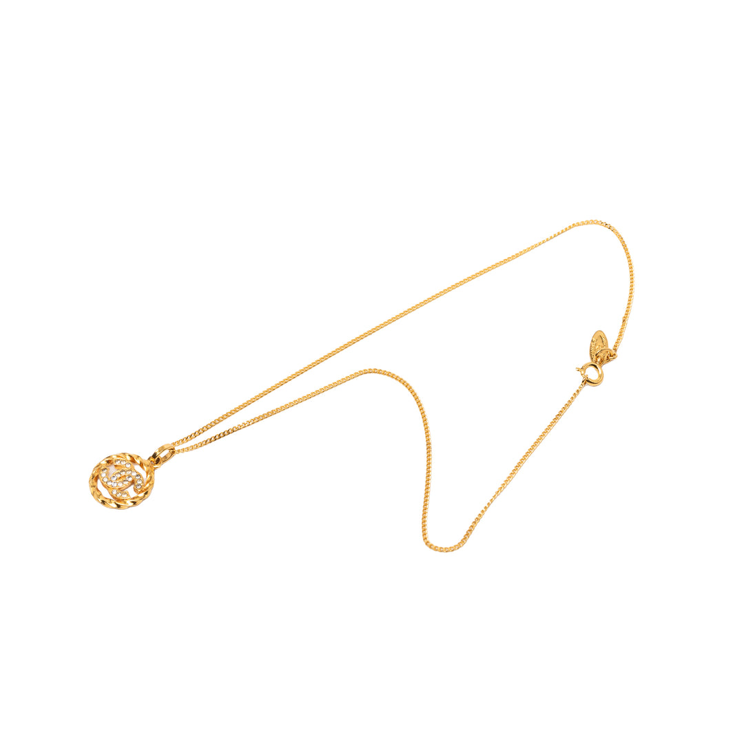 Chanel CC plaqué Strass Rond Pendant Collier Métal