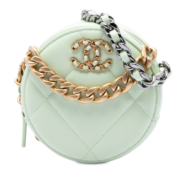 19 Rond Pochette avec chaîne Cuir d'agneau Vert