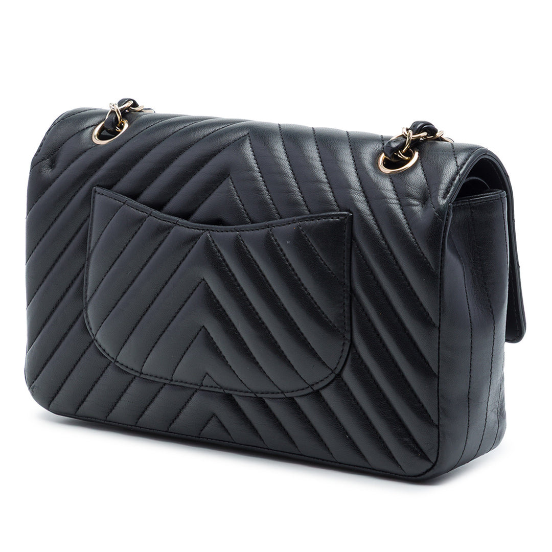 Chanel Medium Classic Chevron Crumpled Cuir de veau Double rabat