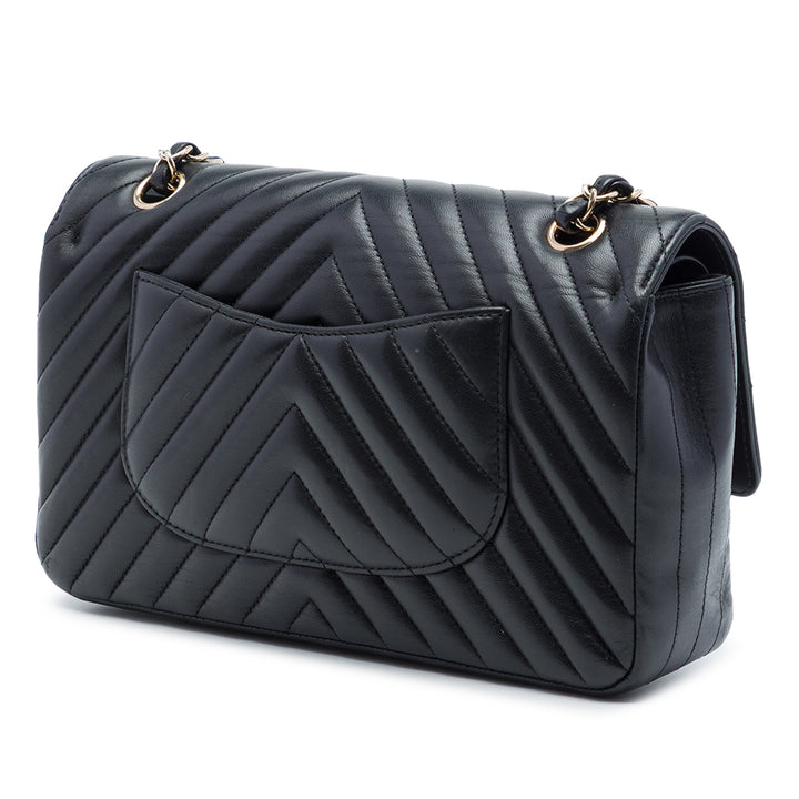 Chanel Medium Classic Chevron Crumpled Cuir de veau Double rabat