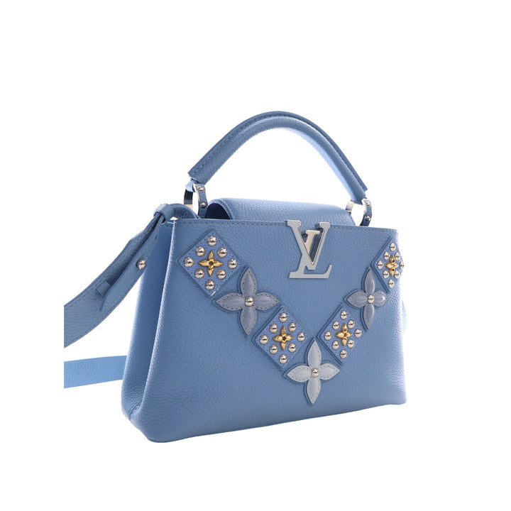 Louis Vuitton Sac à main clouté Capucines taurillon BB Bleu – vue 12 – GABY PARIS