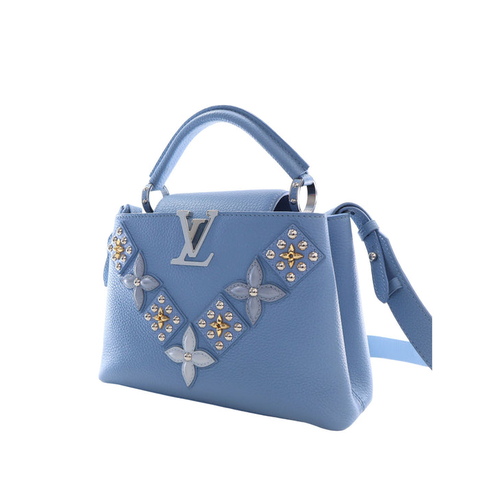 Louis Vuitton Sac à main clouté Capucines taurillon BB Bleu – vue 13 – GABY PARIS